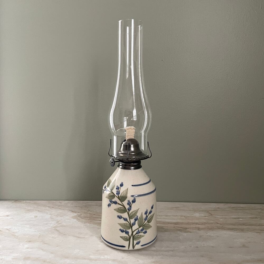 Vintage Union Stoneware Maine Studio Pottery Hurricane Oil Lamp